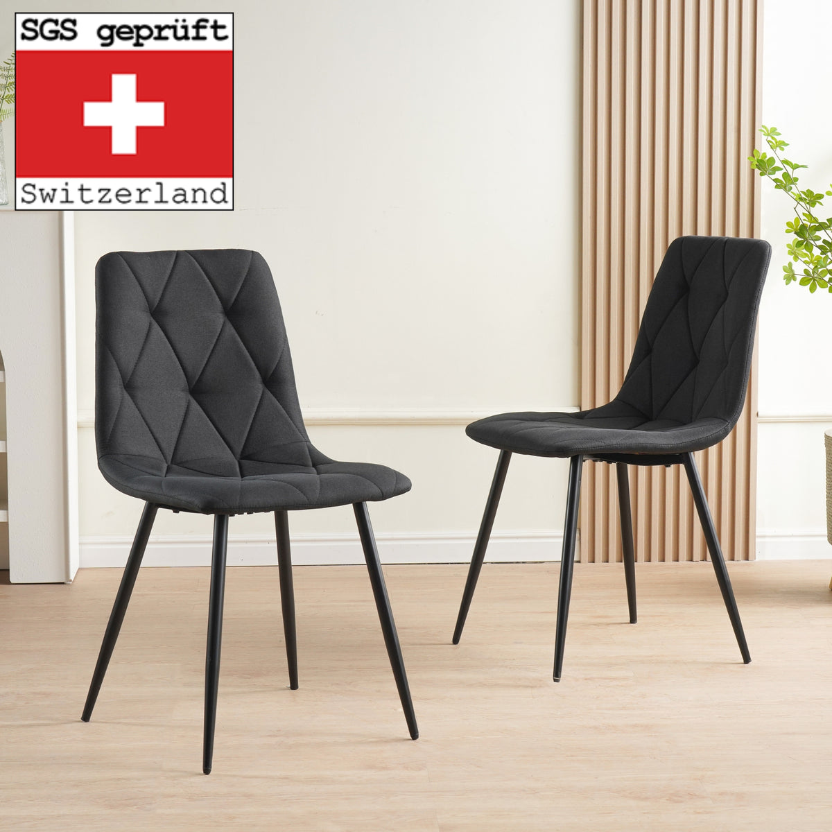 ALBATROS Designer Esszimmerstuhl DORA | 4er Set | Schwarz, Grau, Beige | Stoff Bezug