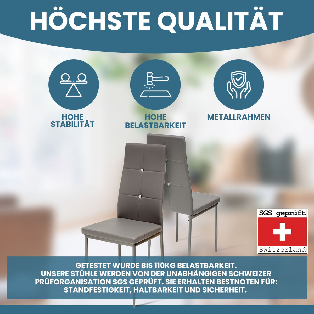 ALBATROS Designer Esszimmerstuhl DIAMOND | 4er/6er Set | Schwarz, Grau, Weiß | Kunstleder Bezug