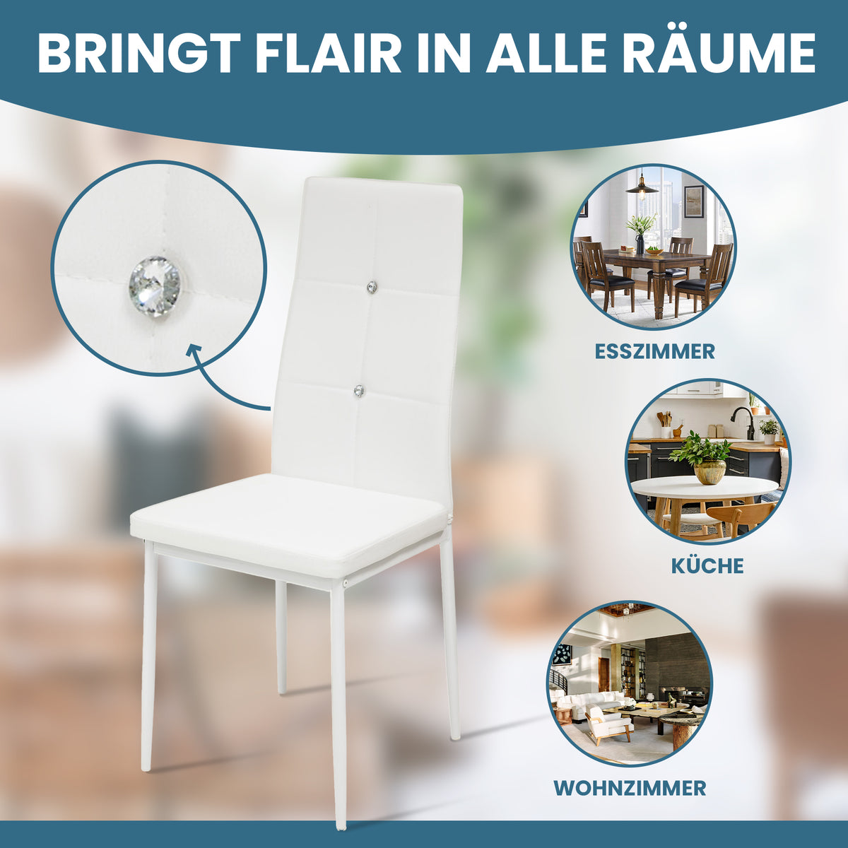 ALBATROS Designer Esszimmerstuhl DIAMOND | 4er/6er Set | Schwarz, Grau, Weiß | Kunstleder Bezug