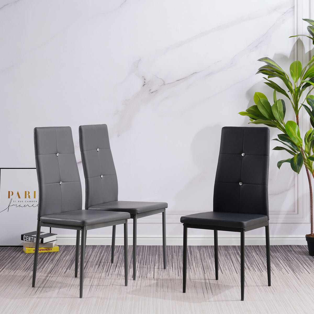 ALBATROS Designer Esszimmerstuhl DIAMOND | 4er/6er Set | Schwarz, Grau, Weiß | Kunstleder Bezug