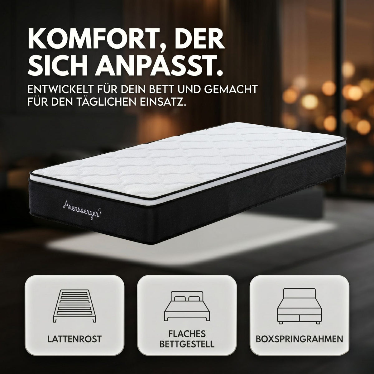 Arensberger EMILIA Federkernmatratze mit GEL-Schaum und integriertem Topper | Höhe 23cm