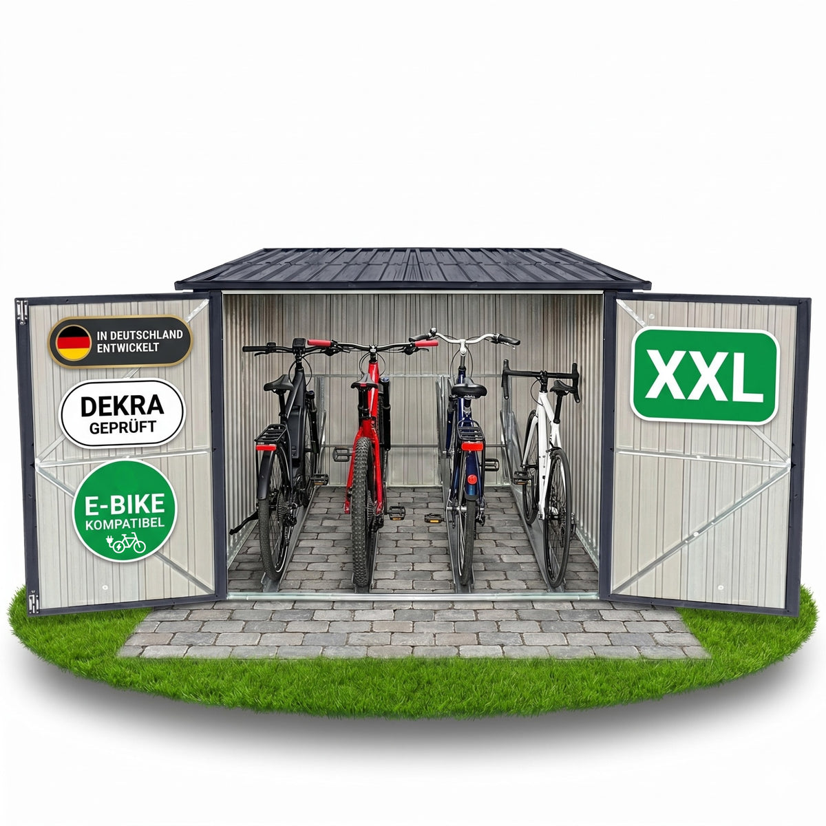 Albatros Premium Fahrradgarage – verzinktes Metall in Anthrazit (RAL 7016) | 203x229x162cm