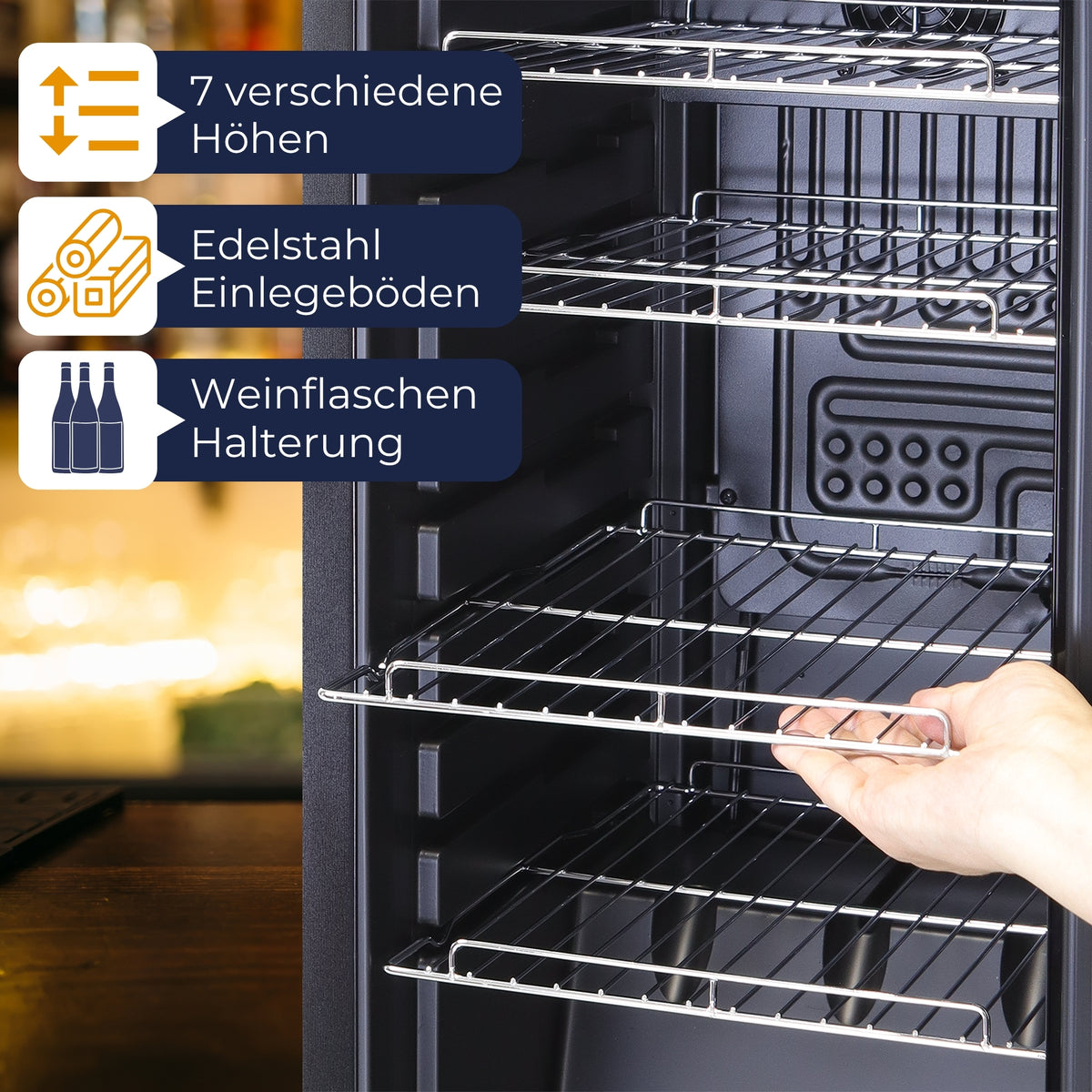Kühlschrank GK 60– Leiser Getränkekühlschrank mit LED, Touchscreen & Schloss kleiner Flaschenkühlschrank schwarz 60L