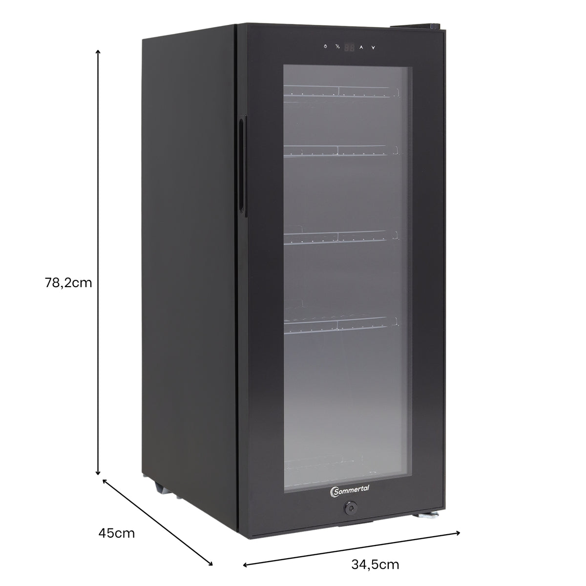 Kühlschrank GK 60– Leiser Getränkekühlschrank mit LED, Touchscreen & Schloss kleiner Flaschenkühlschrank schwarz 60L