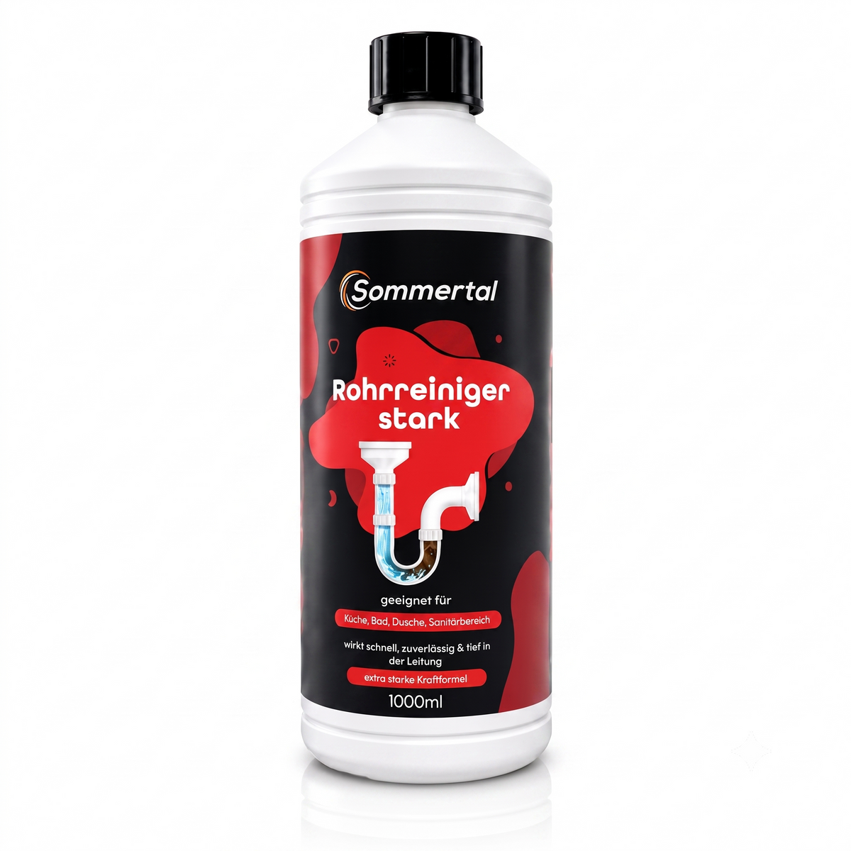 Sommertal Rohrreiniger stark 1000 ml, Abflussreiniger extra stark pH 14