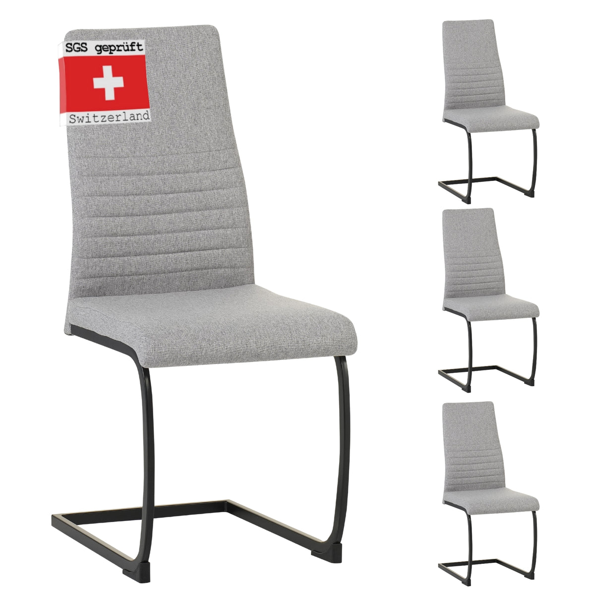 ALBATROS Freischwinger Designerstuhl TURANO | 4er Set | Schwarz, Grau, Beige | Stoff Bezug