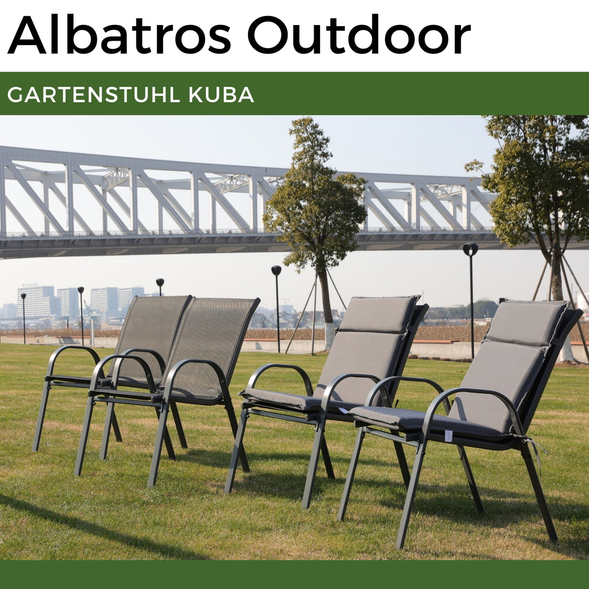 Gartenstühle Kuba mit Sitzauflage, stapelbar mit robustem Metallgestell