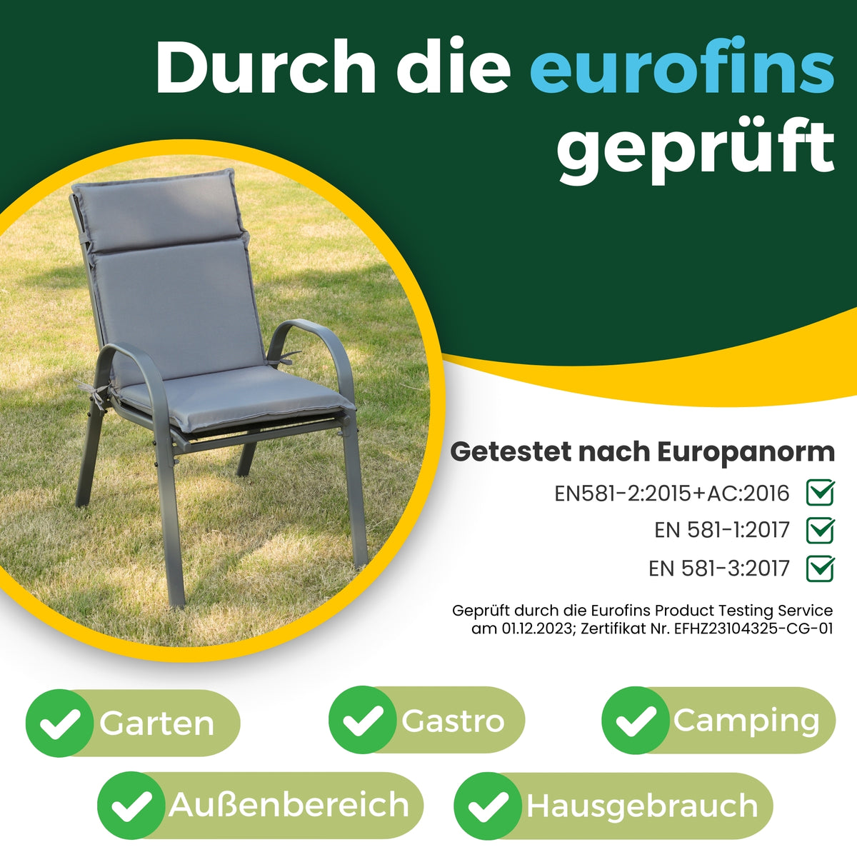 Gartenstühle Kuba mit Sitzauflage, stapelbar mit robustem Metallgestell