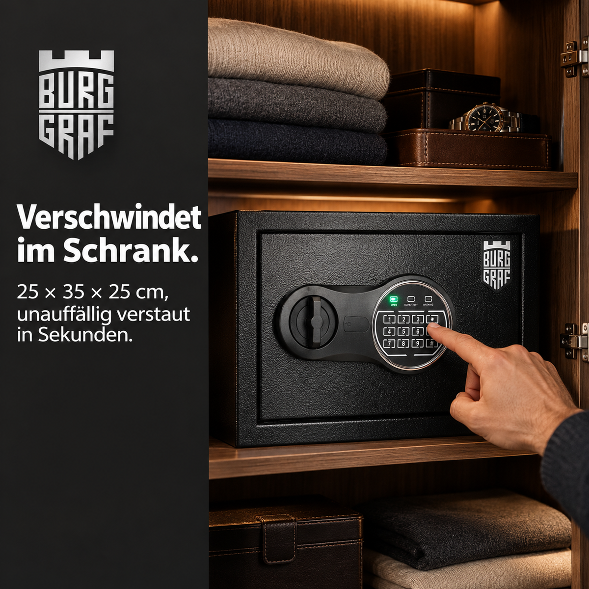 Burggraf Gr. L Tresor für zuhause, Buch-Safe, Hammerschlag, Möbeltresor, 25x35x25cm