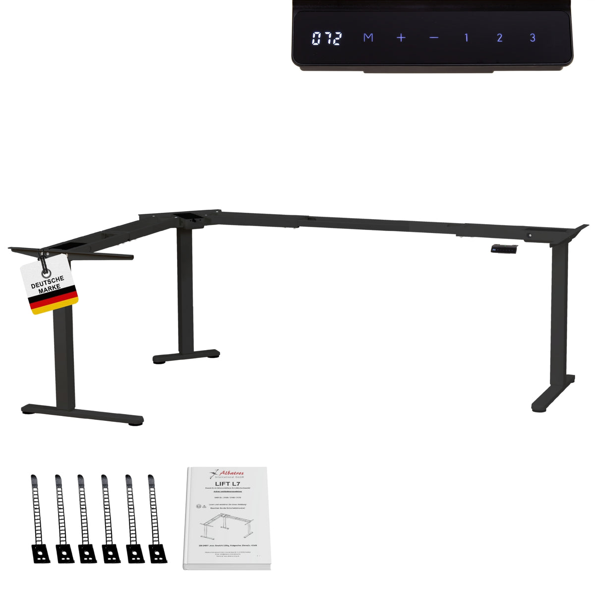 Eckschreibtisch Gestell LIFT L7, stufenlos verstellbar in Höhe, Breite und Winkel, 3 Motoren, elektrisch