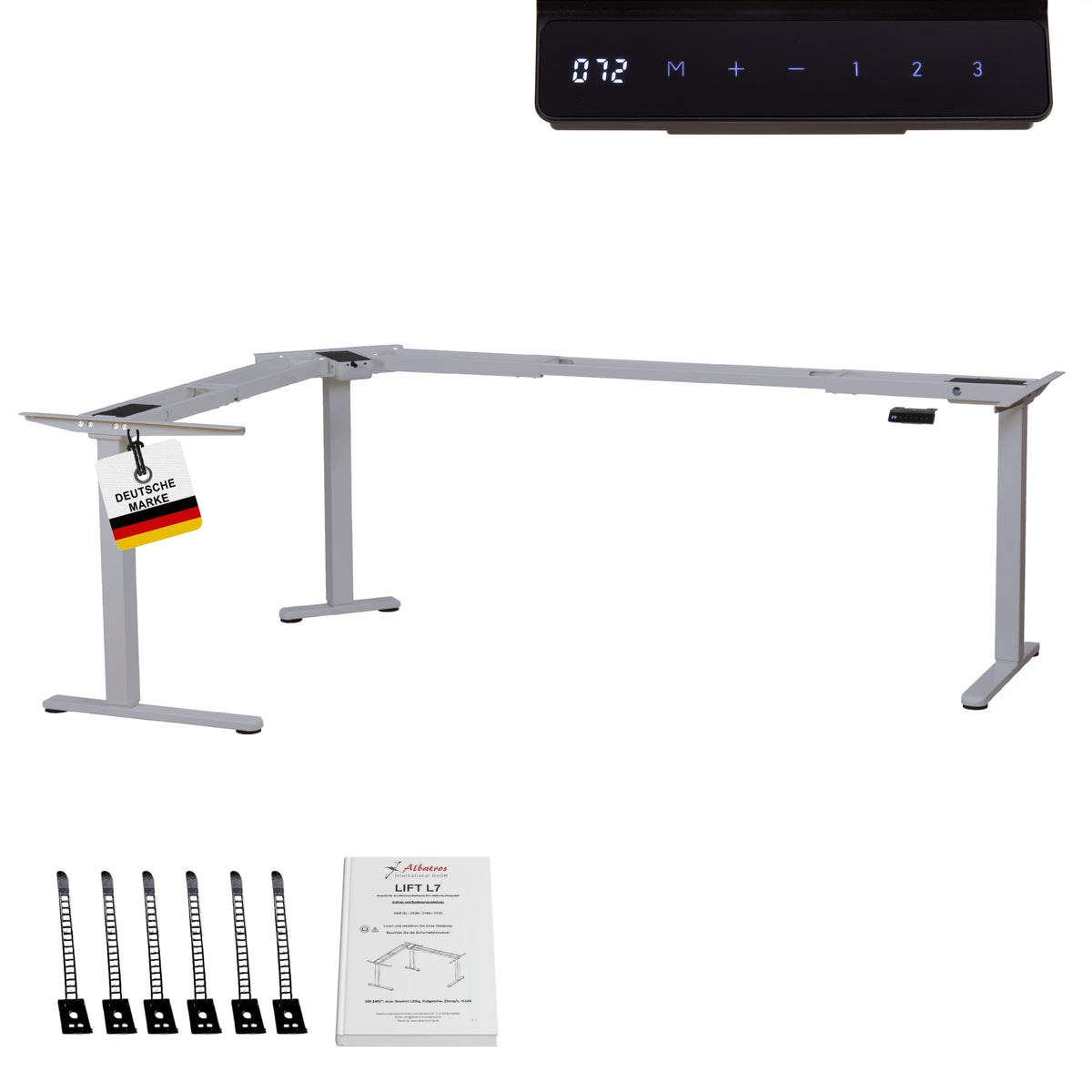 Eckschreibtisch Gestell LIFT L7, stufenlos verstellbar in Höhe, Breite und Winkel, 3 Motoren, elektrisch