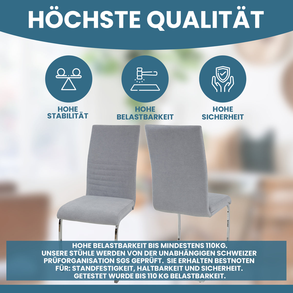 ALBATROS Freischwinger Designerstuhl LUGANO | 4er Set | Schwarz, Grau | Stoff Bezug