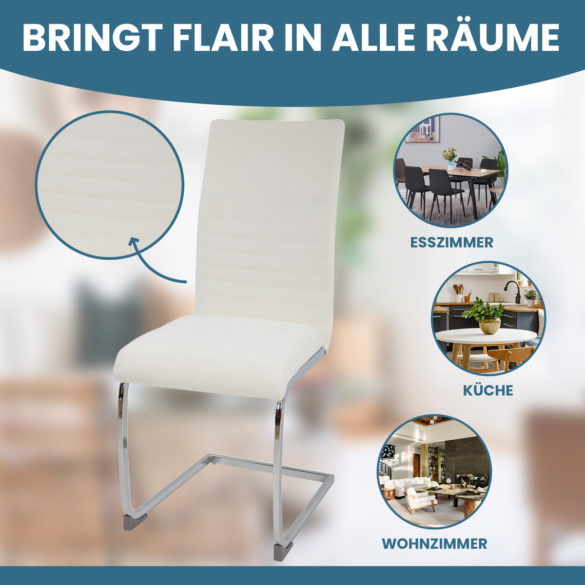 ALBATROS Freischwinger Designerstuhl LUGANO | 4er Set | Schwarz, Grau | Stoff Bezug