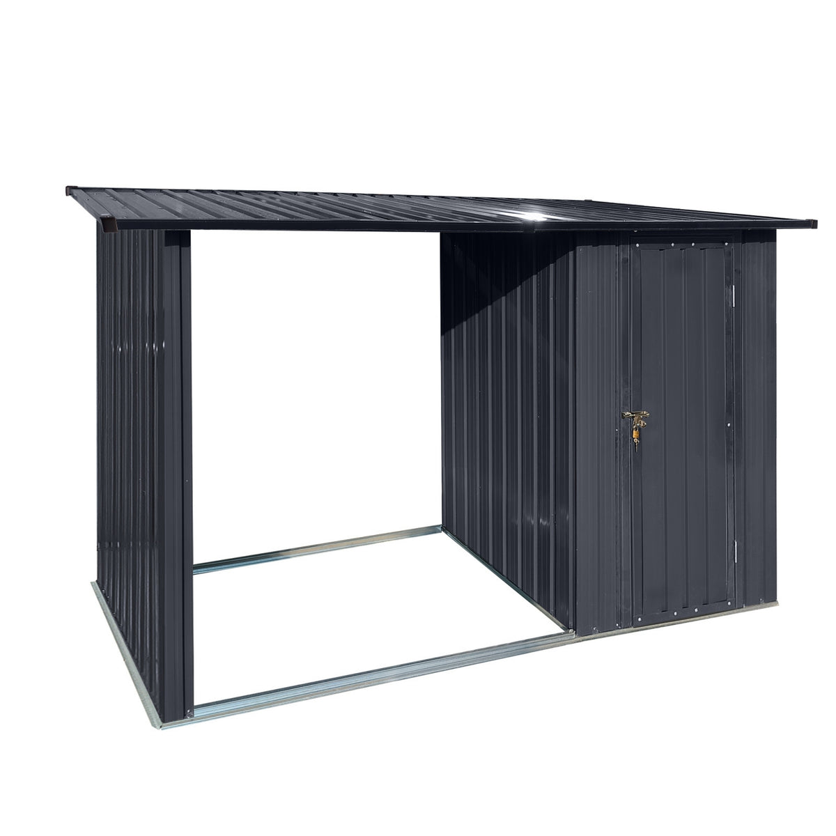 Albatros Profi Gerätehaus M –Geräteschuppen mit Holzunterstand, 2,3m³, verzinktes Metall in Anthrazit (RAL 7016) | 266x127x161cm