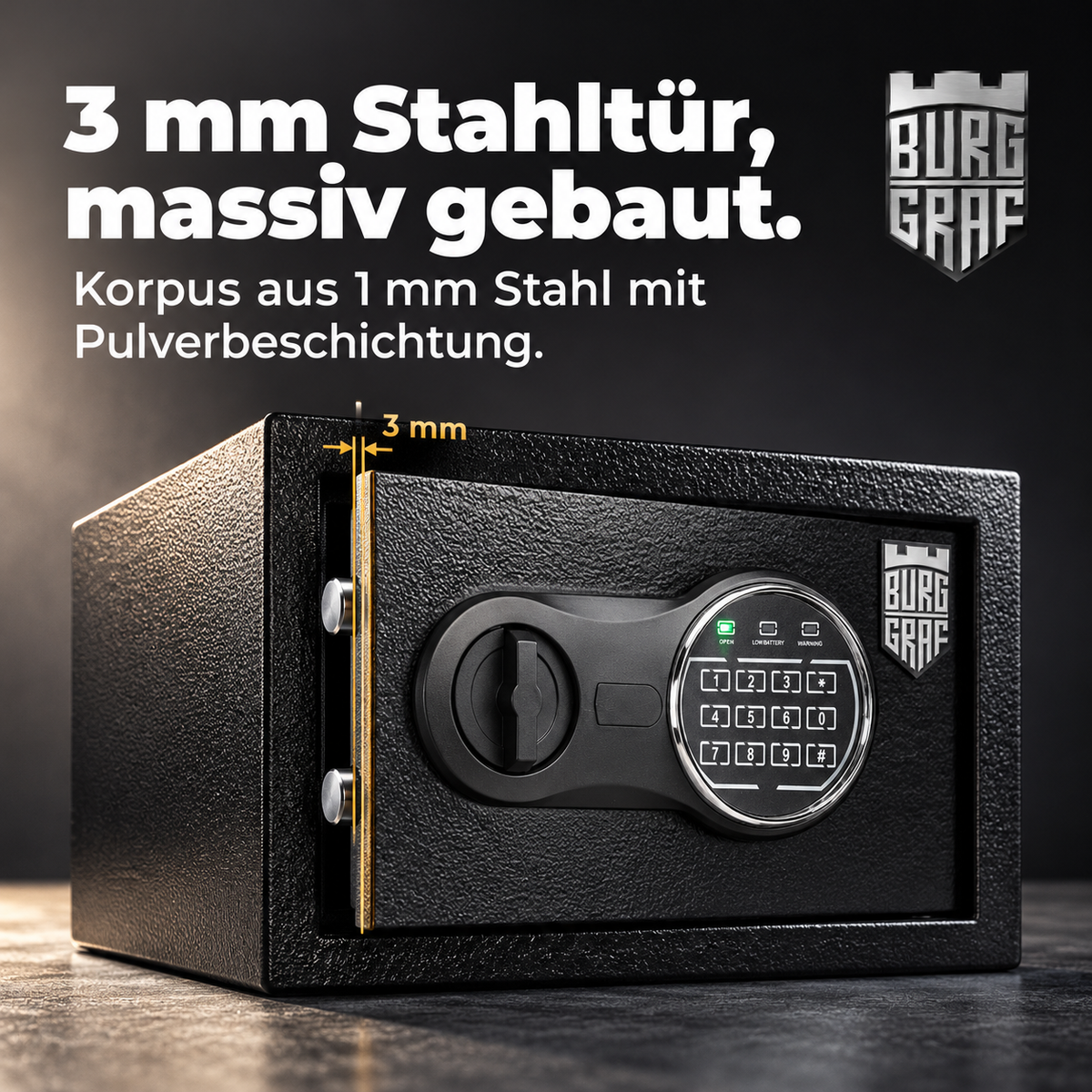 Burggraf Gr. M Safe, Tresor für zuhause, 20x31x20 cm, Buch-Safe, Hammerschlag, Zahlencode