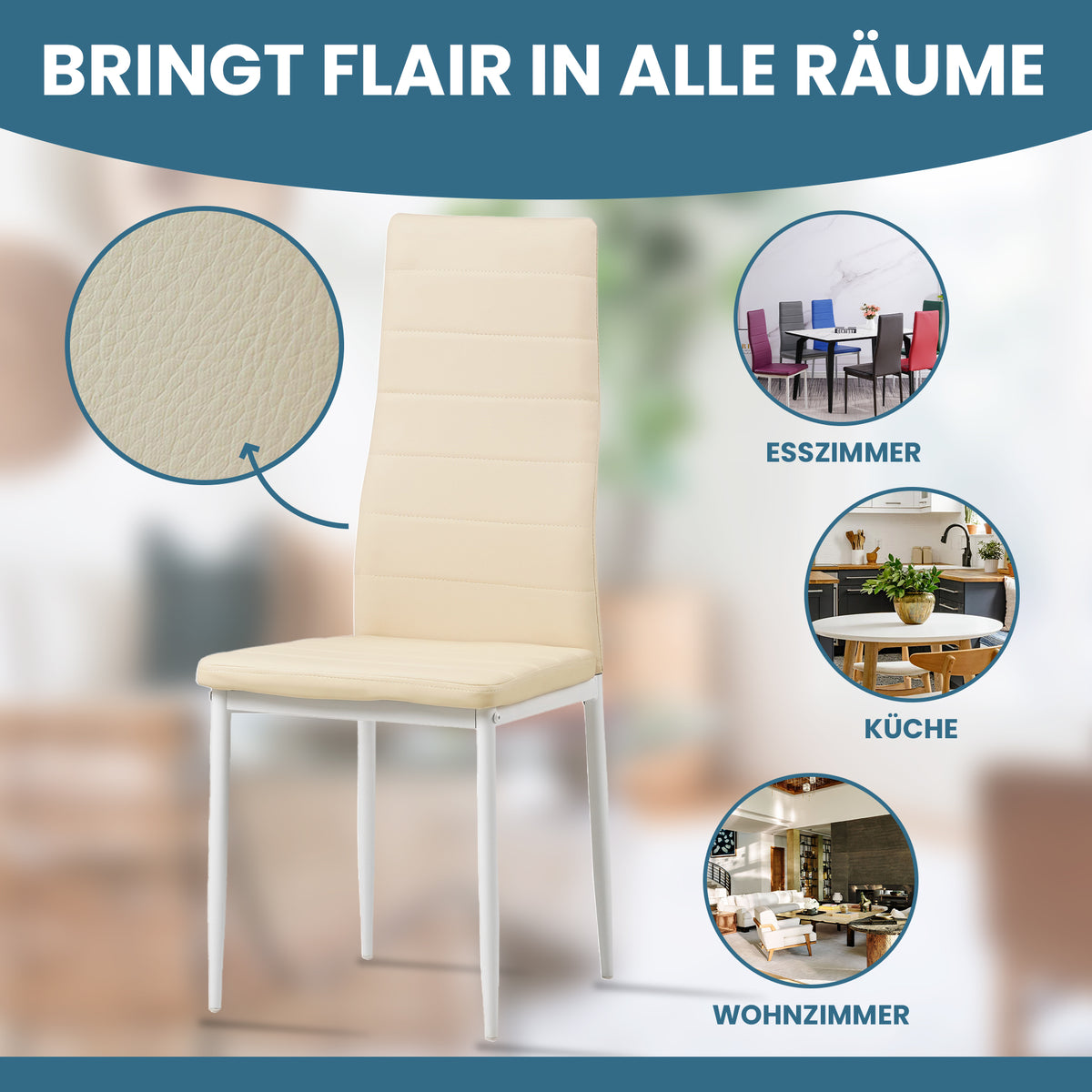 ALBATROS Designer Esszimmerstuhl MILANO | 4er/6er Set | Schwarz, Grau, Beige, Braun, Rot, Weiß | Kunstleder Bezug