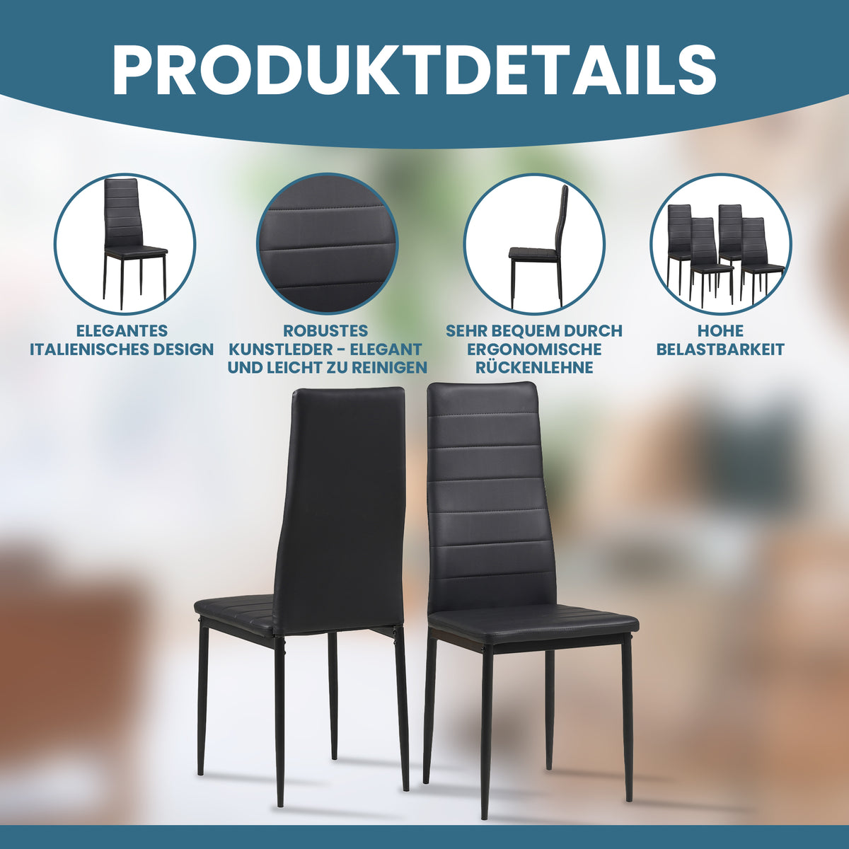 ALBATROS Designer Esszimmerstuhl MILANO | 4er/6er Set | Schwarz, Grau, Beige, Braun, Rot, Weiß | Kunstleder Bezug