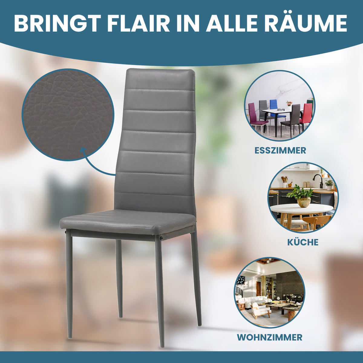 ALBATROS Designer Esszimmerstuhl MILANO | 4er/6er Set | Schwarz, Grau, Beige, Braun, Rot, Weiß | Kunstleder Bezug