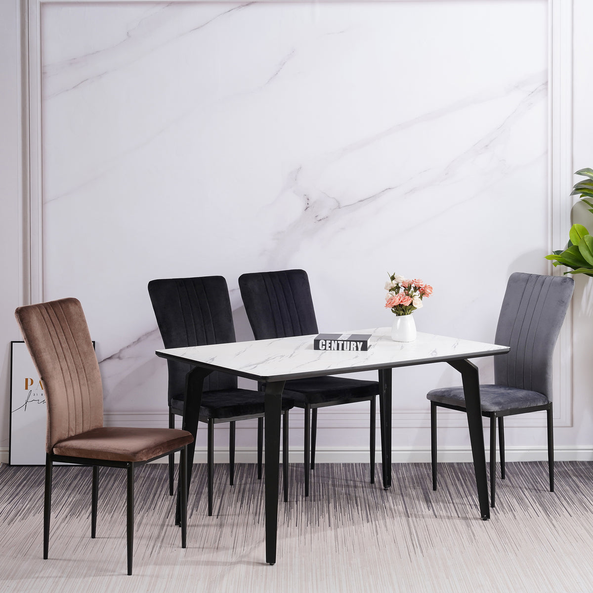 ALBATROS Designer Esszimmerstuhl MODENA | 4er/6er Set | Schwarz, Grau, Braun| Samt Bezug