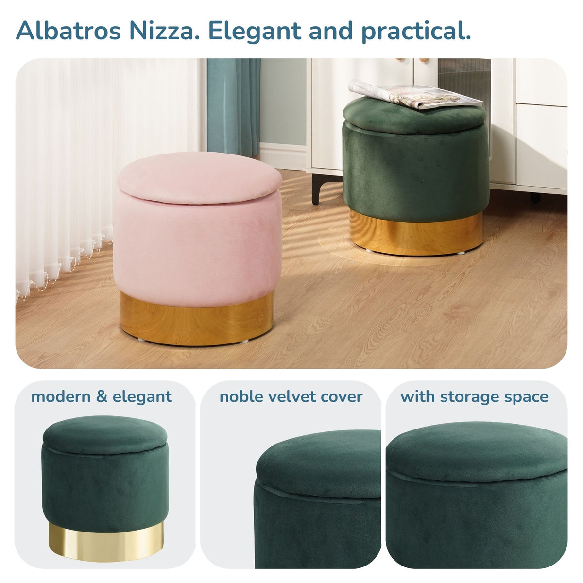 Sitzhocker mit Stauraum NIZZA Sherpa oder Samtbezug