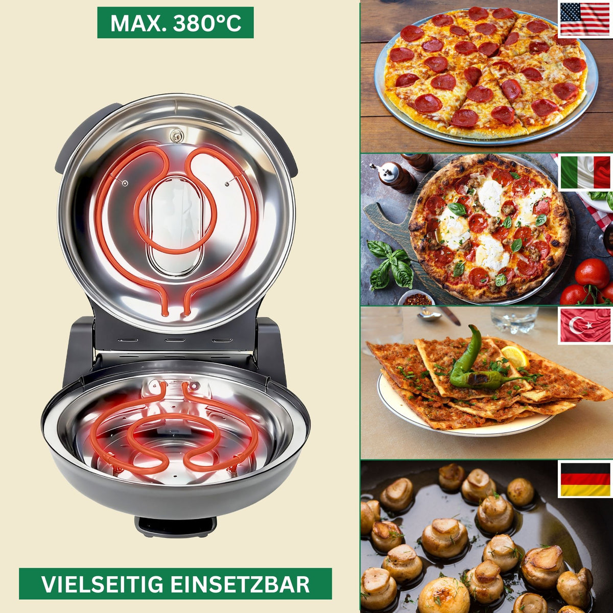PizzaProfi Pizzaofen elektrisch Pizza Ofen mit Steinplatte, schnelle 3-Minuten Pizza