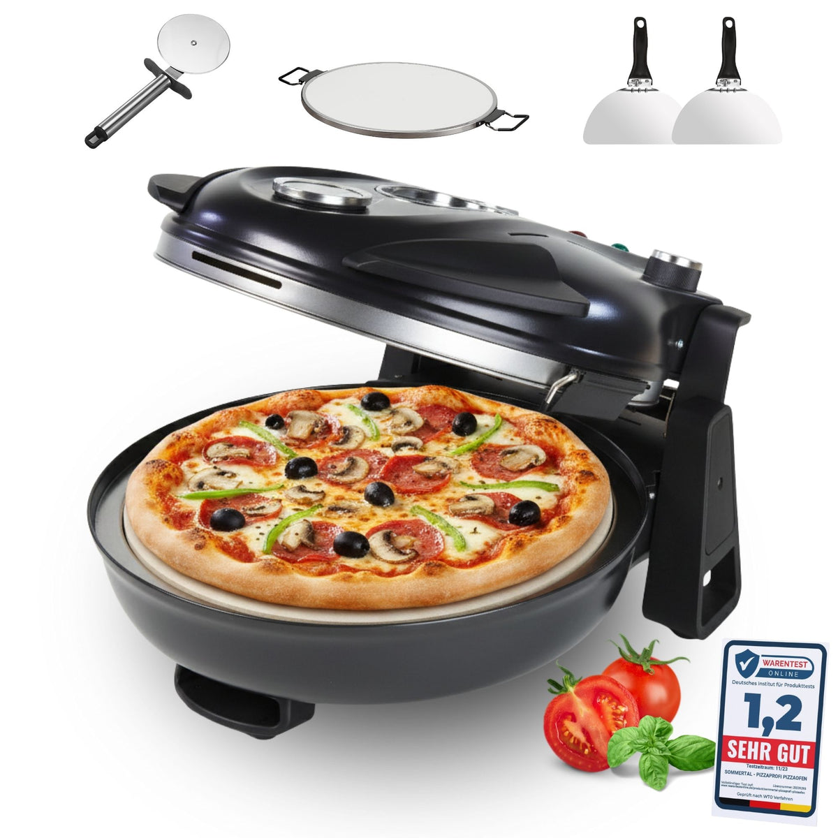 PizzaProfi Pizzaofen elektrisch Pizza Ofen mit Steinplatte, schnelle 3-Minuten Pizza