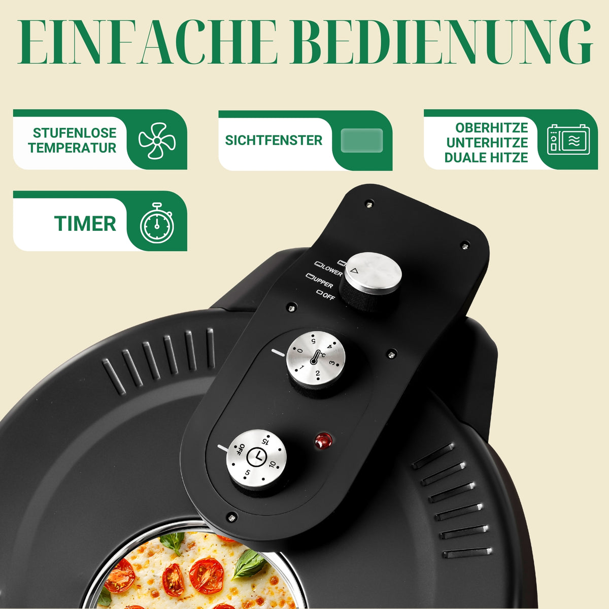 PizzaProfi Pizzaofen elektrisch Pizza Ofen mit Steinplatte, schnelle 3-Minuten Pizza