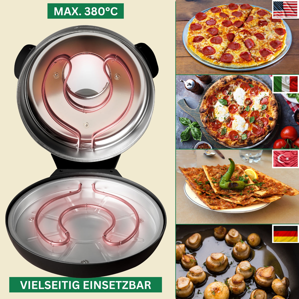 PizzaProfi Pizzaofen elektrisch Pizza Ofen mit Steinplatte, schnelle 3-Minuten Pizza