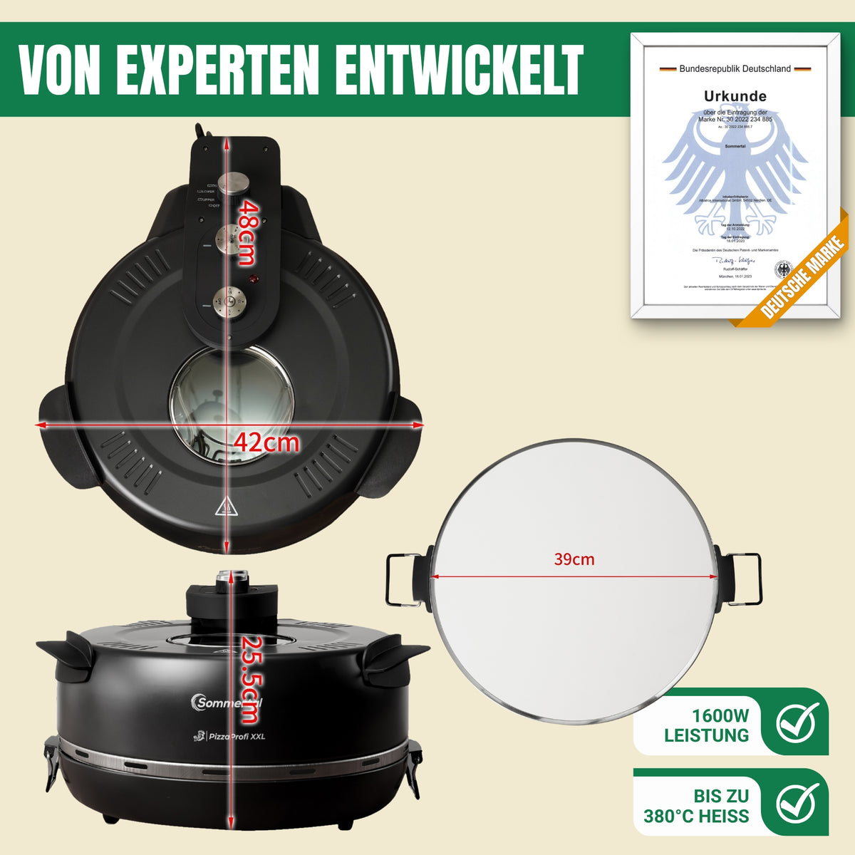 PizzaProfi Pizzaofen elektrisch Pizza Ofen mit Steinplatte, schnelle 3-Minuten Pizza