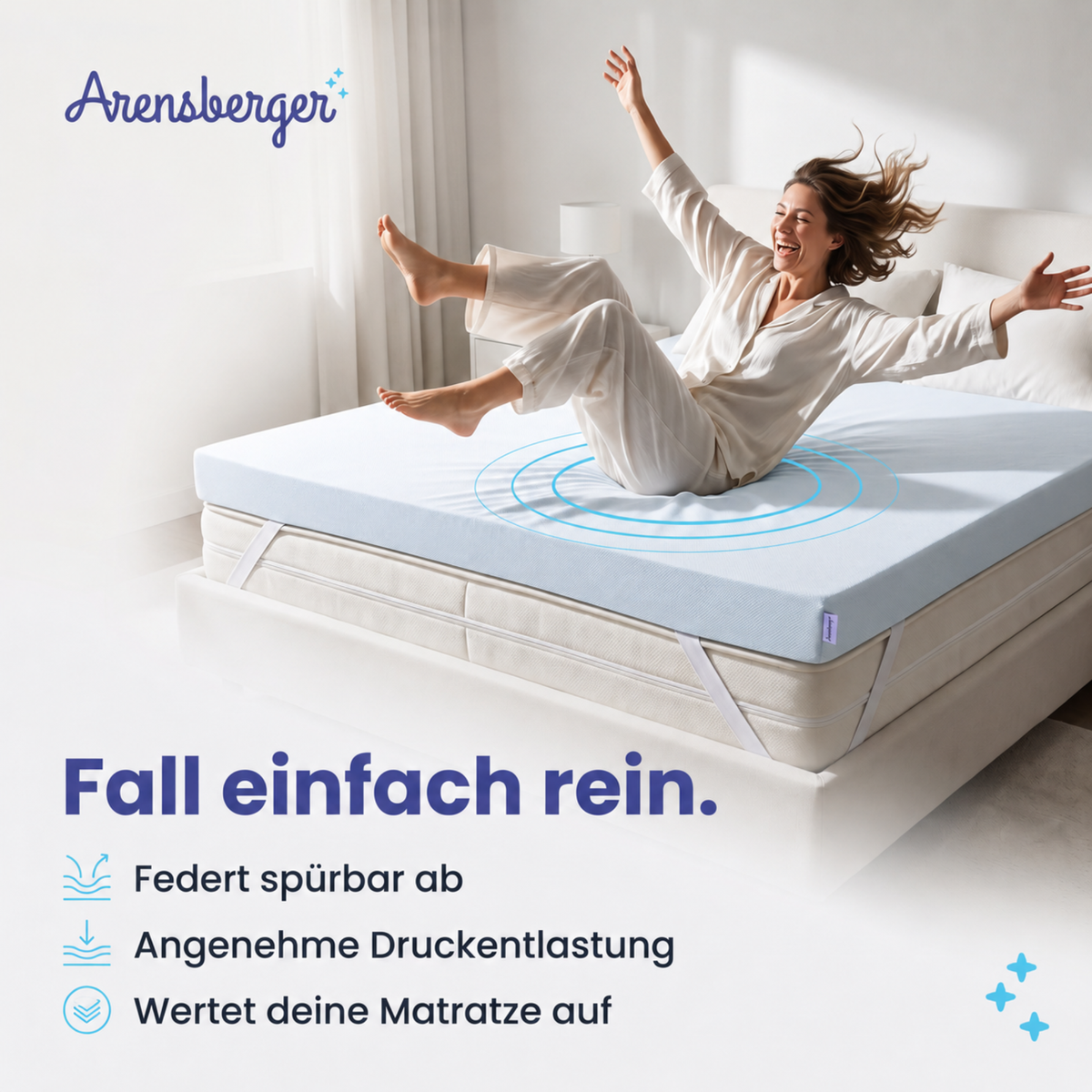 Arensberger Matratzen Topper PREMIUM, 8cm hoch Gelschaum und Memory Gel Foam Matratzentopper