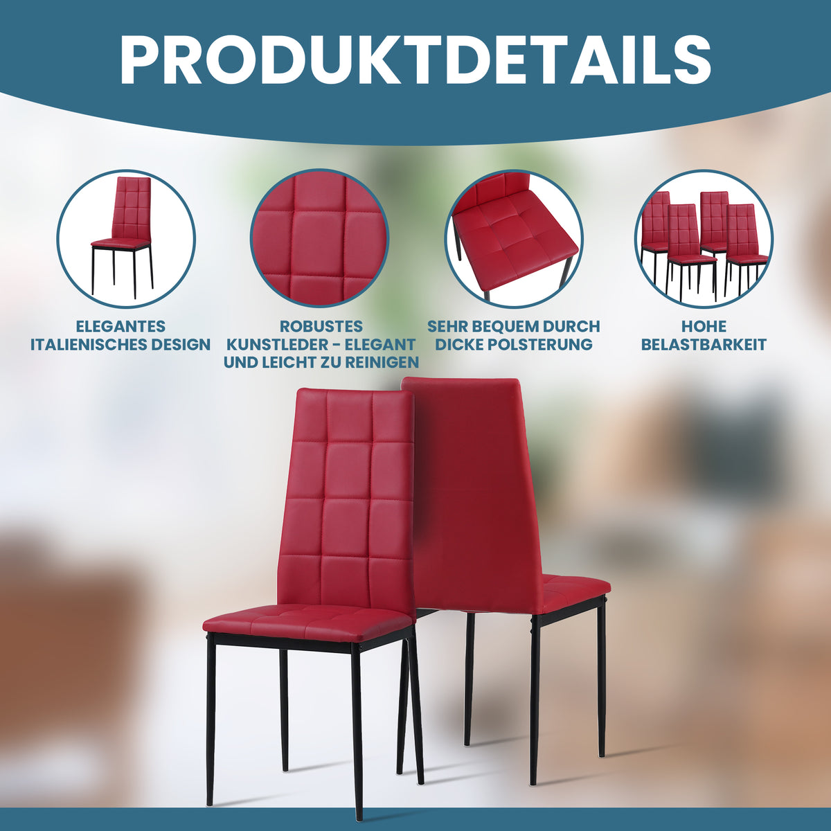 ALBATROS Designer Esszimmerstuhl RIMINI| 4er/6er Set | Schwarz, Grau, Beige, Braun, Rot, Weiß | Kunstleder Bezug
ALBATROS Esszimmer Designerstuhl RIMINI | 4er/6er Set | Schwarz, Grau, Beige, Braun, Rot, Weiß | Kunstleder Bezug