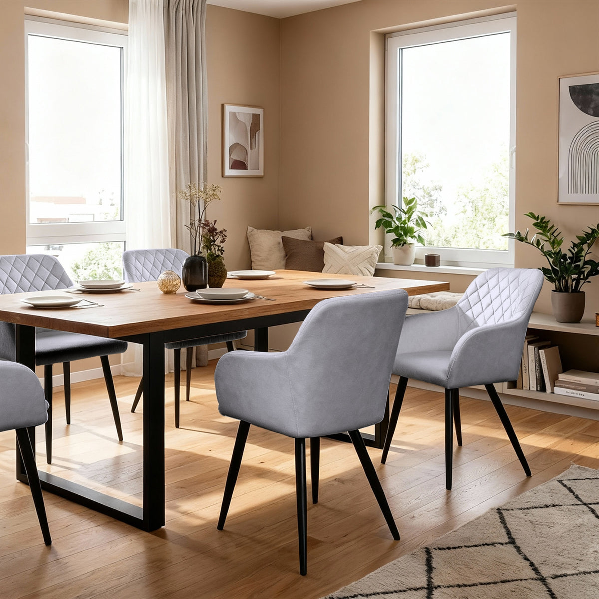 ALBATROS Designer Esszimmerstuhl SALO | 2er Set | Schwarz, Grau, Beige | Samt Bezug