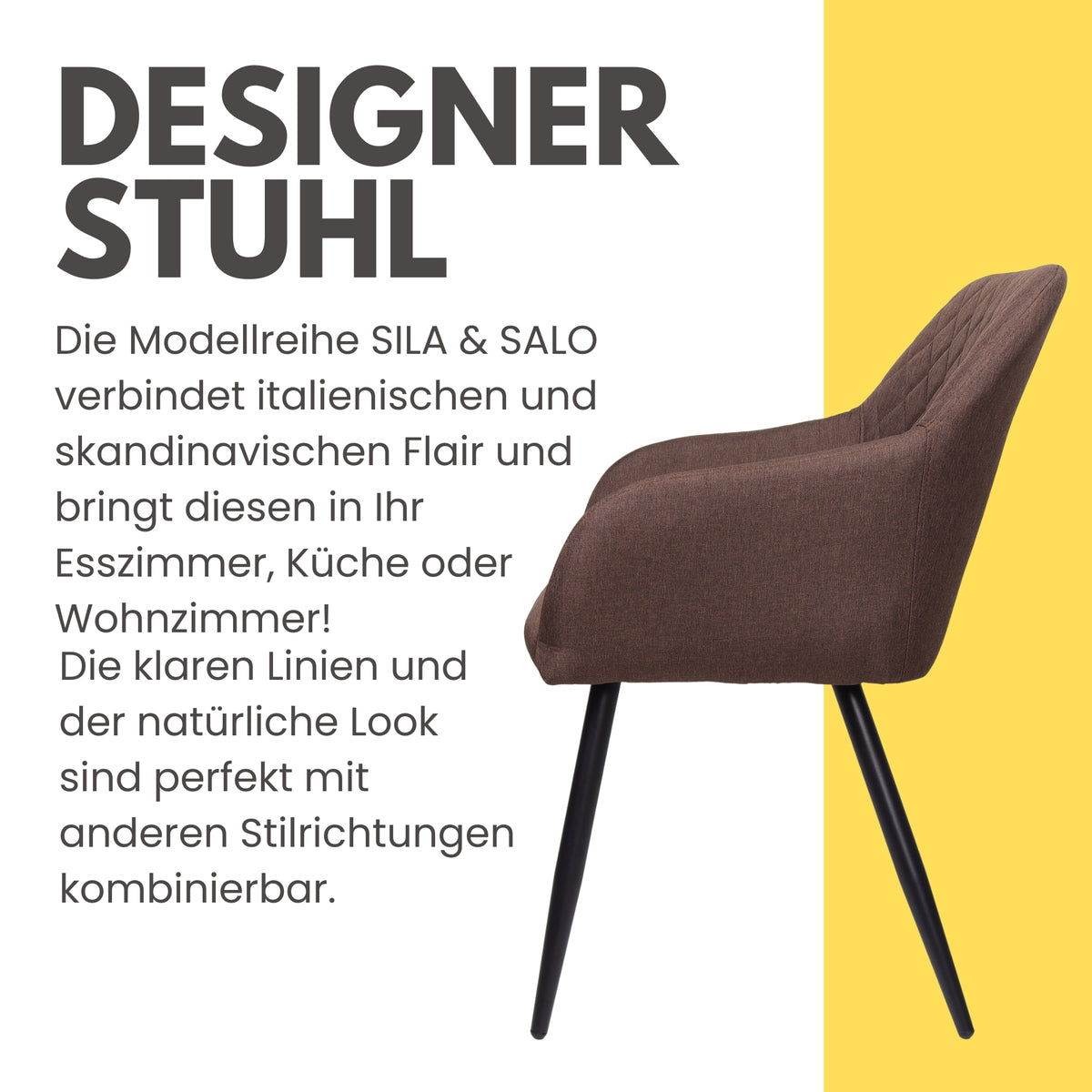 ALBATROS Designer Esszimmerstuhl SILA | 2er Set | Schwarz, Grau, Beige, Anthrazit, Braun| Stoff Bezug