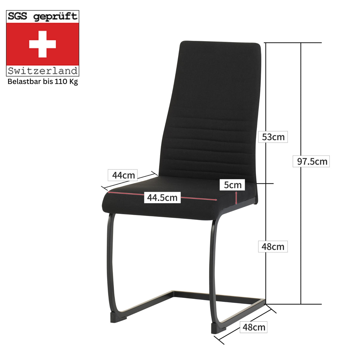 ALBATROS Freischwinger Designerstuhl TURANO | 4er Set | Schwarz, Grau, Beige | Stoff Bezug
