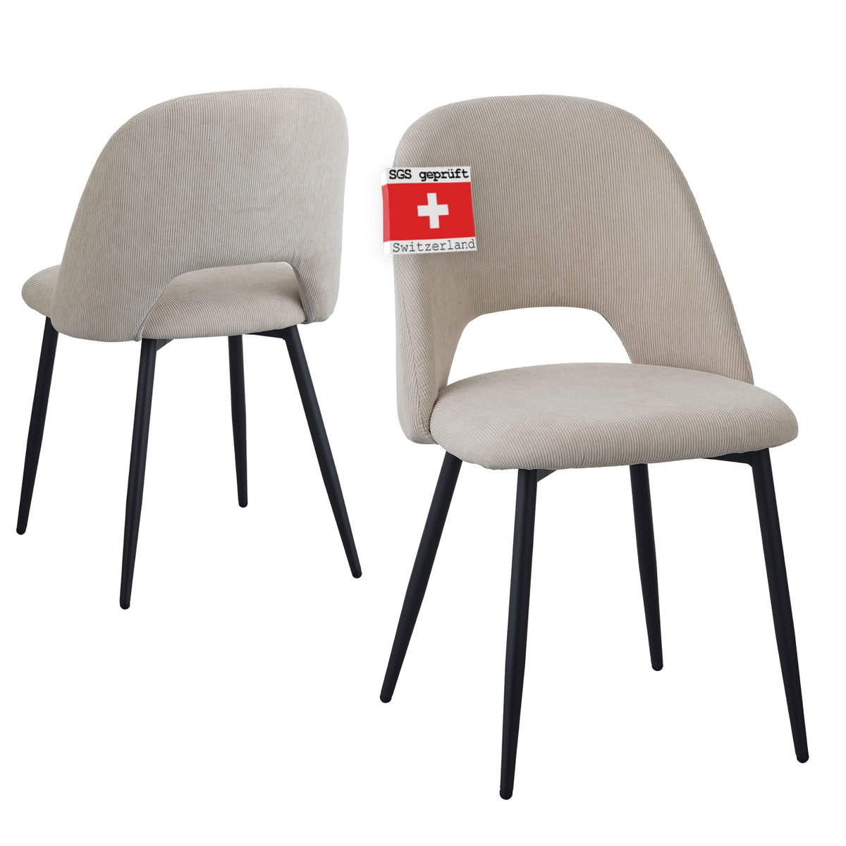 ALBATROS Designer Esszimmerstuhl SILVI | 2er Set | Schwarz, Grau, Beige | Cord Bezug