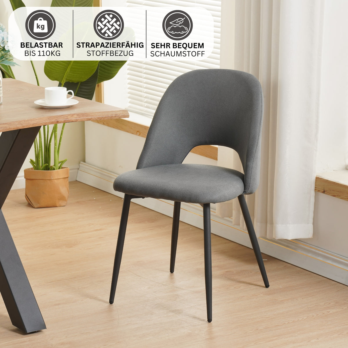 ALBATROS Designer Esszimmerstuhl SILVI | 2er Set | Schwarz, Grau, Braun, Beige | Stoff Bezug