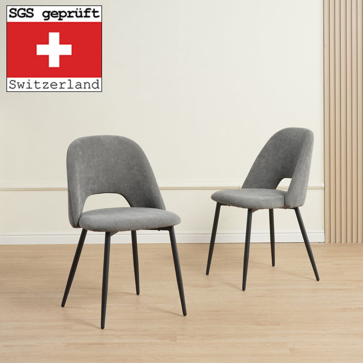 ALBATROS Designer Esszimmerstuhl SILVI | 2er Set | Schwarz, Grau, Beige | Cord Bezug