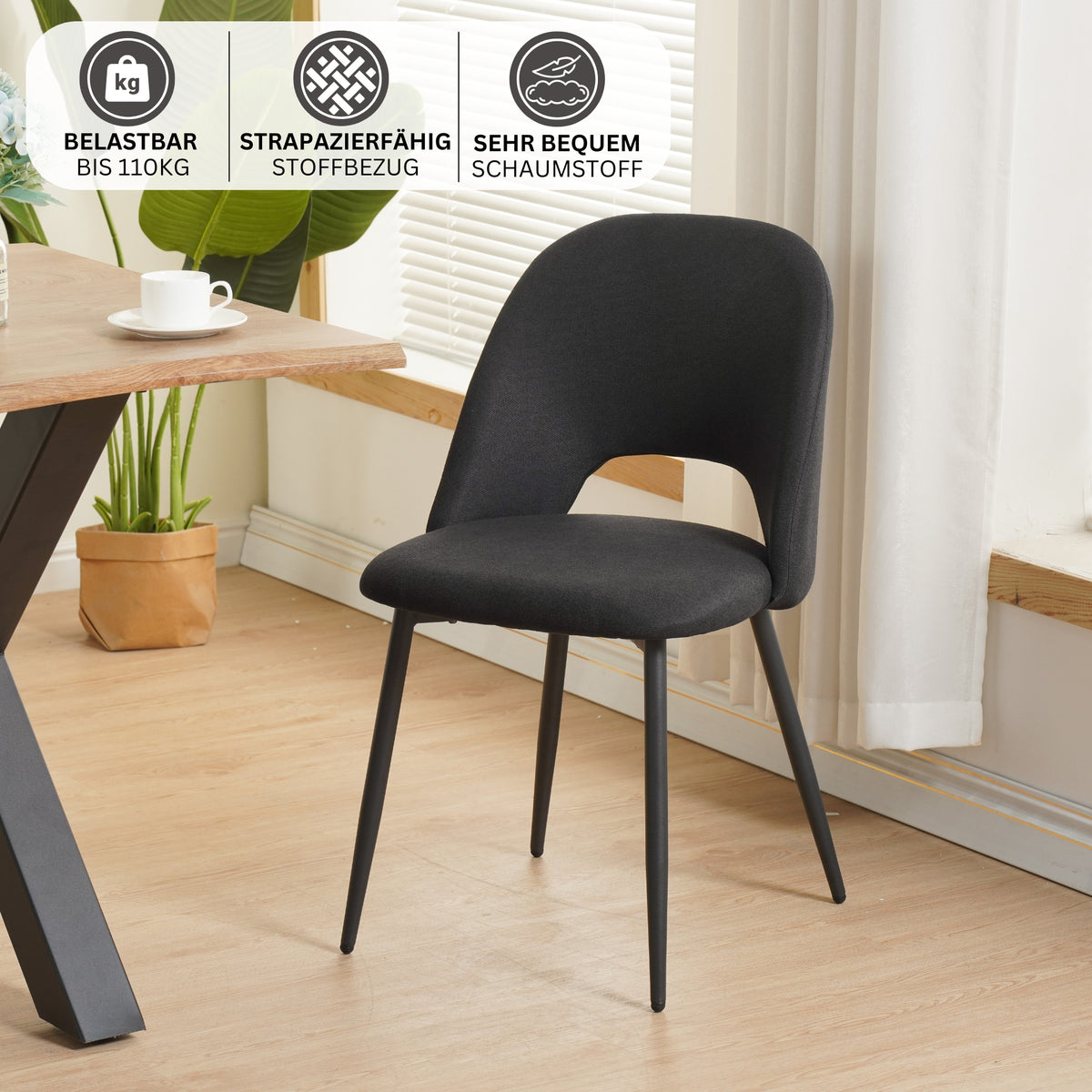 ALBATROS Designer Esszimmerstuhl SILVI | 2er Set | Schwarz, Grau, Braun, Beige | Stoff Bezug
