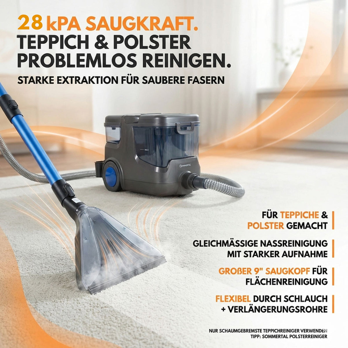 Waschsauger HYDRO 9000 MAX, Teppichreiniger & Polsterreiniger mit Dampffunktion