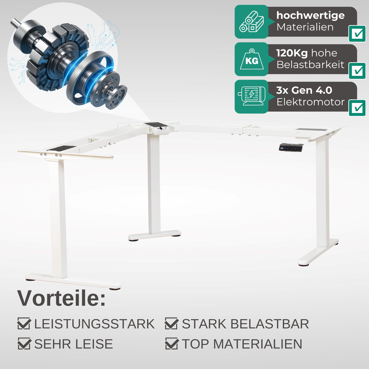 Eckschreibtisch Gestell LIFT L7, stufenlos verstellbar in Höhe, Breite und Winkel, 3 Motoren, elektrisch