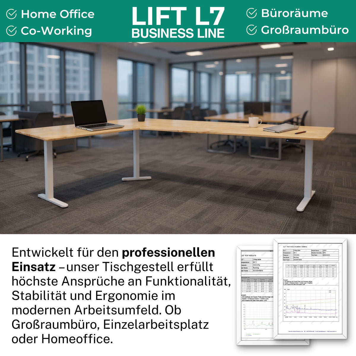 Eckschreibtisch Gestell LIFT L7, stufenlos verstellbar in Höhe, Breite und Winkel, 3 Motoren, elektrisch