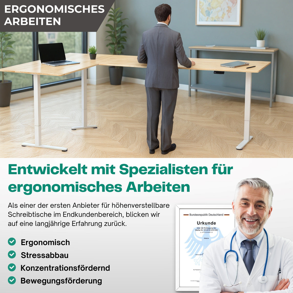 Eckschreibtisch Gestell LIFT L7, stufenlos verstellbar in Höhe, Breite und Winkel, 3 Motoren, elektrisch