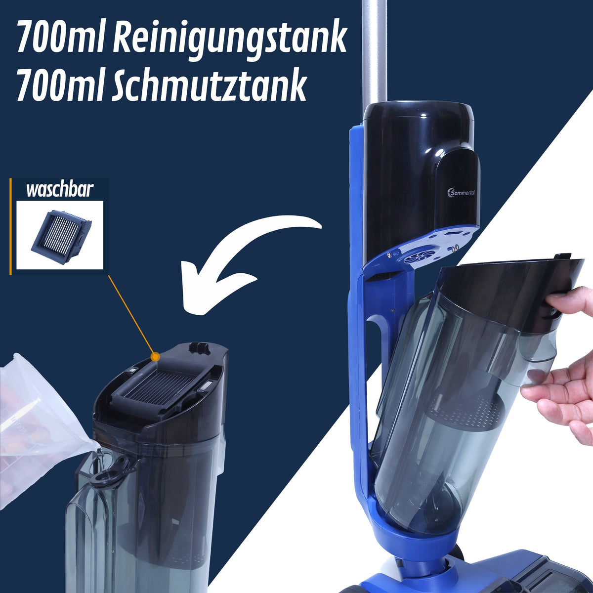 W2 Akku Wischsauger | Nass Trockensauger | Waschsauger kabellos | Staubsauger Saugwischer | 0,5h Laufzeit | Zubehör HEPA-Filter, Ladestation