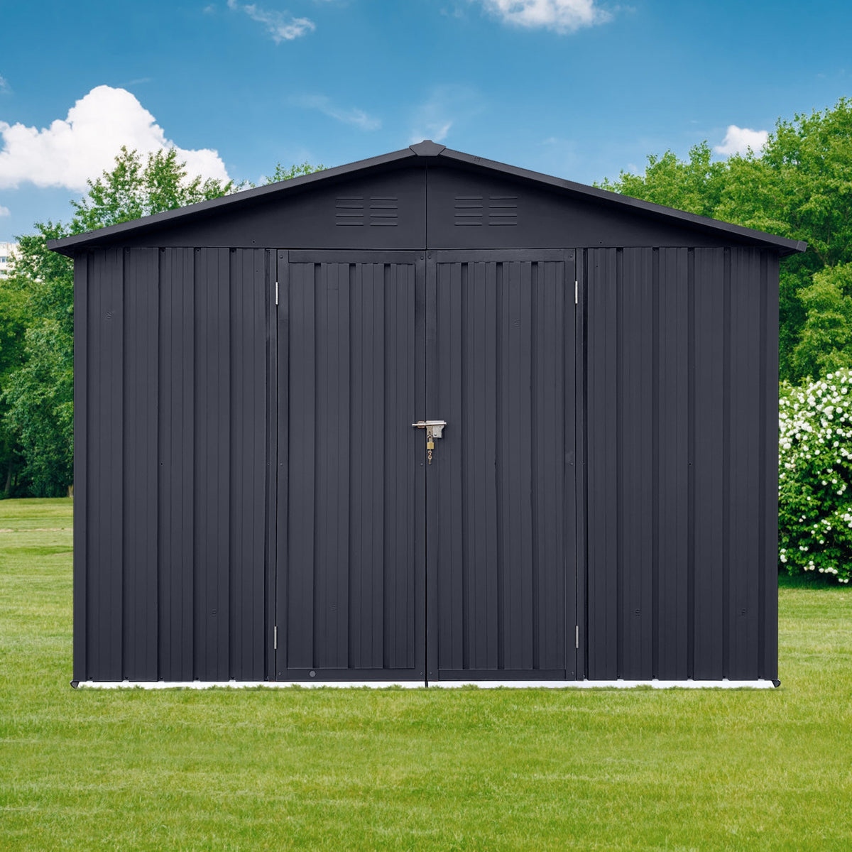 Albatros Profi Gerätehaus XL – verzinktes Metall in Anthrazit (RAL 7016) | 241x171x192cm