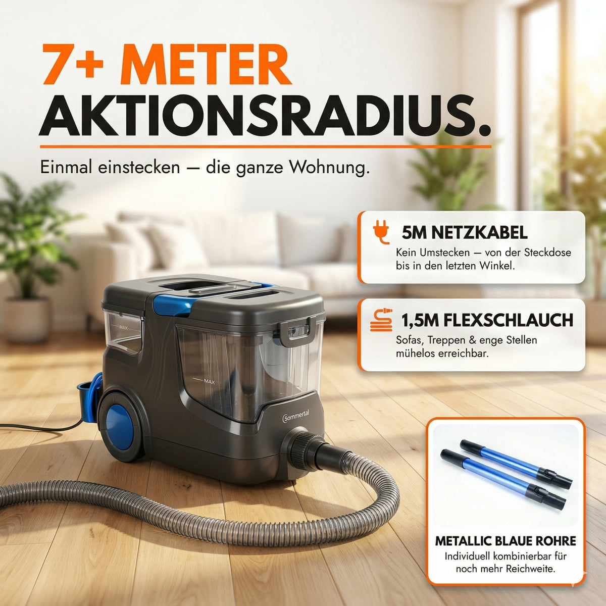 Waschsauger HYDRO 9000 MAX, Teppichreiniger & Polsterreiniger mit Dampffunktion