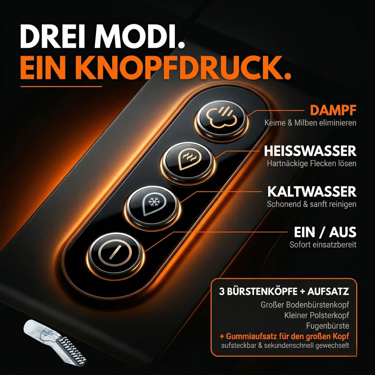 Waschsauger HYDRO 9000 MAX, Teppichreiniger & Polsterreiniger mit Dampffunktion