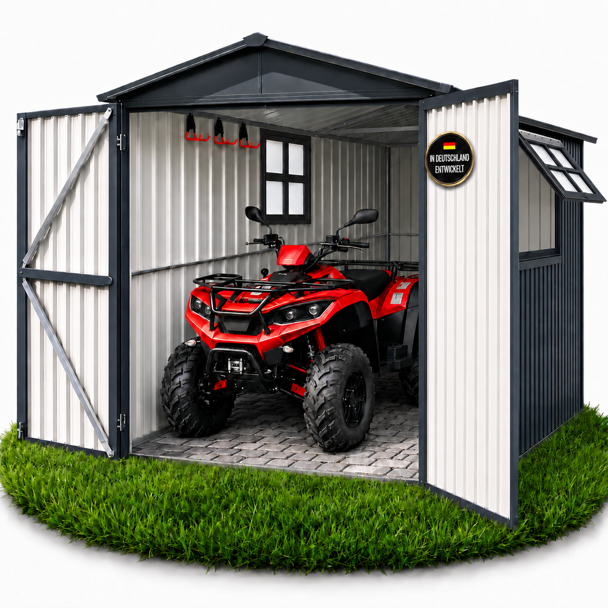 Albatros Premium Quad-Garage – verzinktes Metall in Anthrazit (RAL 7016) | 201,4 × 328,6 × 190,9 cm | Quad-Unterstellplatz | wetterfeste Quad-Garage, abschließbar