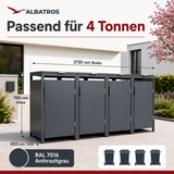 Mülltonnenbox 4er Hauswandversion, 120L bis 240L, für Vier Tonnen, verzinktes Metall RAL7016 Anthrazit, offene Rückseite, bessere Belüftung, wetterfest, ISO9227, verstellbare Füße