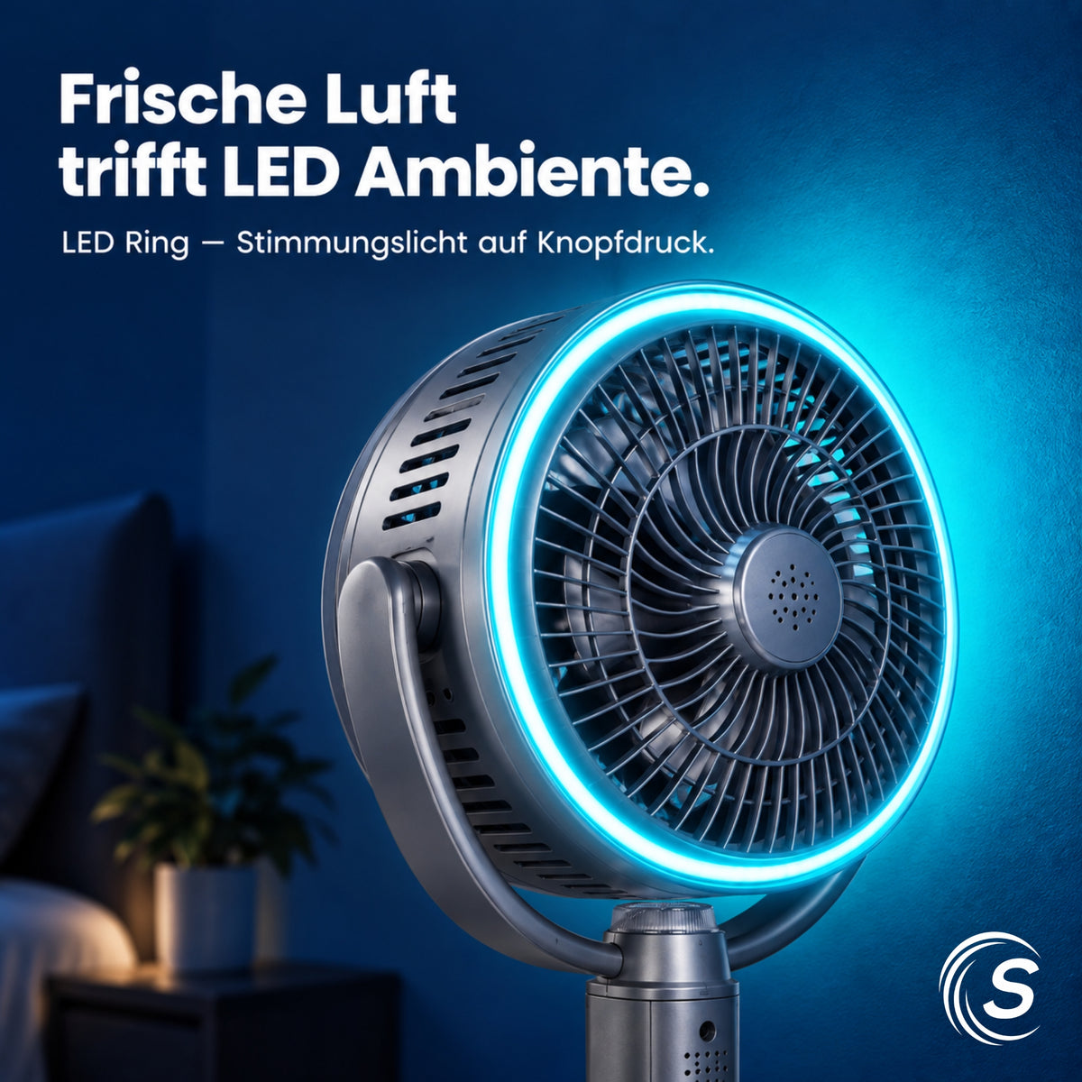 Sommertal SILENT300 Standventilator sehr leise, 25 dB, LED Ring