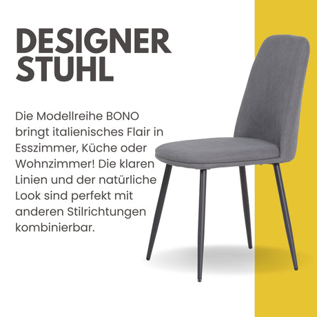 ALBATROS Designer Esszimmerstuhl BONO | 2er Set | Schwarz, Grau, Beige, Blau | Stoff Bezug